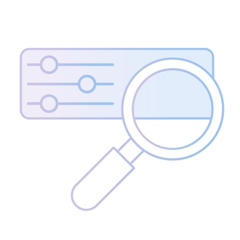 Icon that shows a magnifying class and filter button behind it